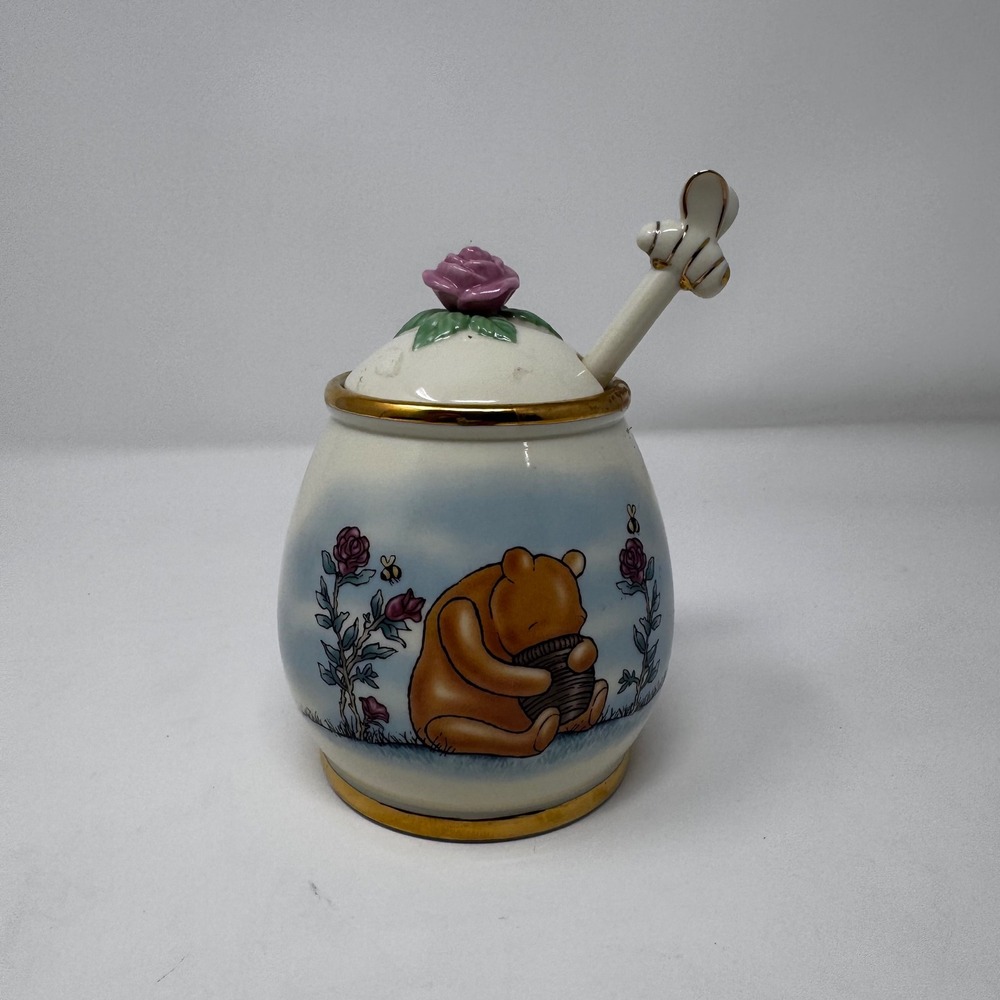 Lenox Disney Classic Pooh Honey Pot Fine Ivory China with Bee Dipper Gold Trim - Picture 2 of 13